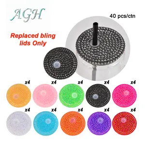 AGH 40pcs Mixed Replacement Lids Only Colorful blingbling Replaced Lids for Matching 16oz Glass Can Snow Globe Plastic Cups