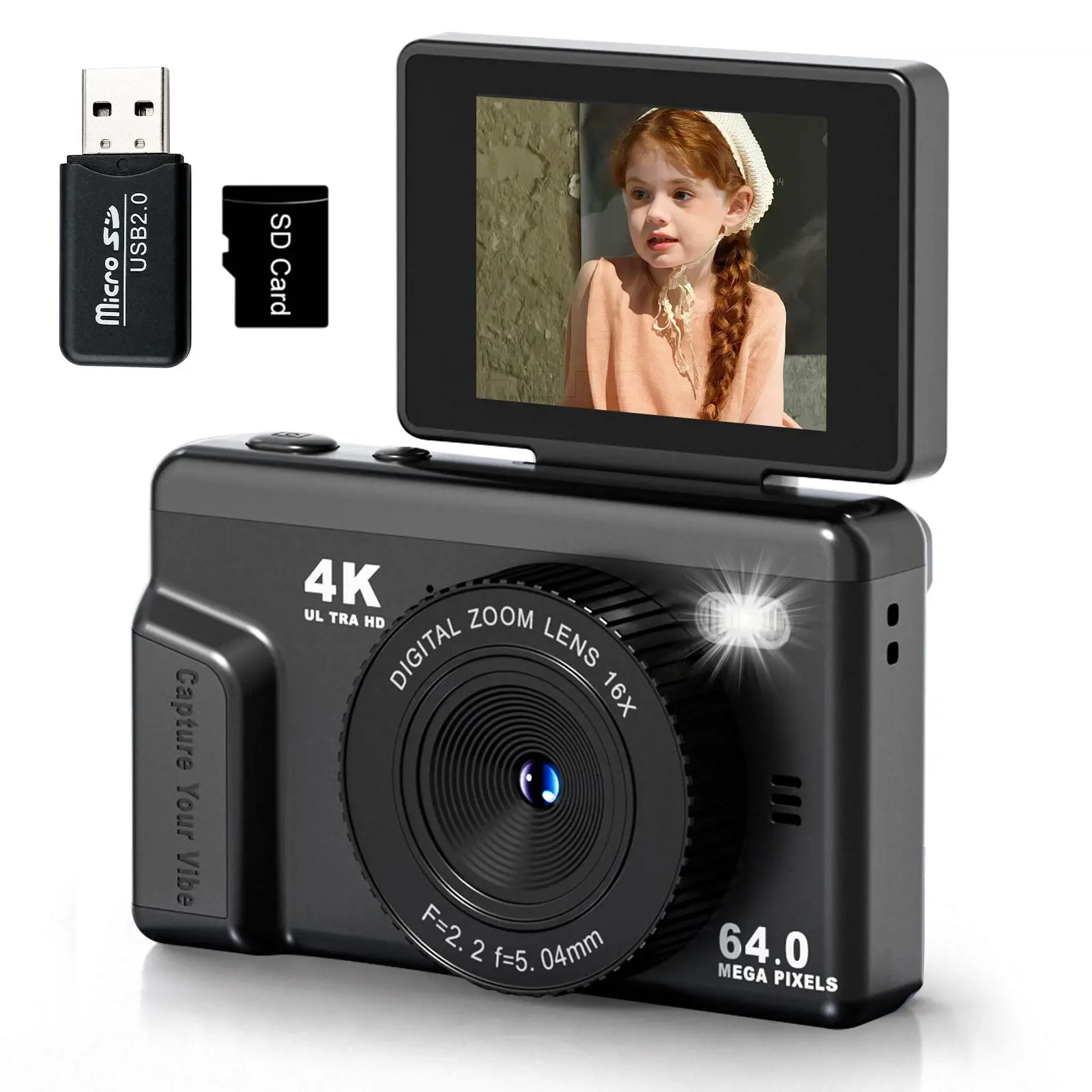 T-JERZENS Digital Point & Shoot Camera for Photography & Vlogging Beginners - 2.4 inch 180° Flip Screen, SD Card, Card Reader - Ideal Birthday & Christmas Gift for Teens