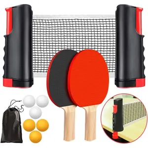 Ping Pong Paddle Set, Portable Table Tennis Set with Retractable Net,Rackets,Balls and Carry Bag for Indoor/Outdoor