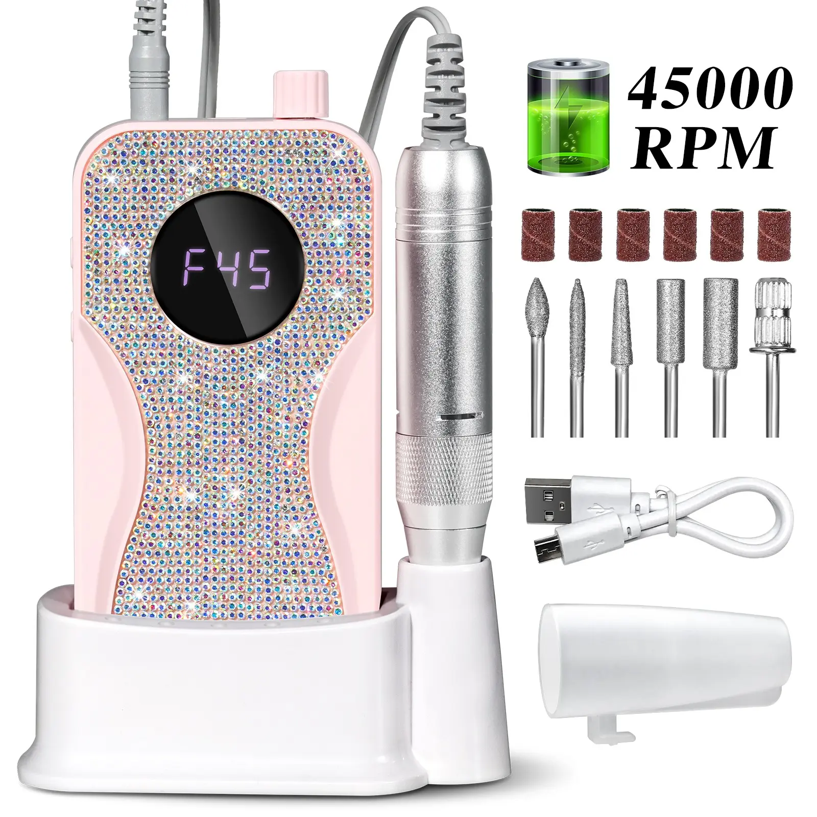 Rechargeable Nail Drill, Precision Nail Drill, Electric Nail File with Diamond-Studded, Nail Supplies Equipment, for Gel Acrylic Nails Removal Polishing Shaping, Home and Salon, Diy Manicures, Mermaid Purple-Blue Gradient