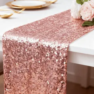 Rose Gold Sequin Table Runner, Shiny Party Decoration Cloth, Perfect for Birthday Wedding Holiday Baby Shower Valentine's Day Christmas Decor
