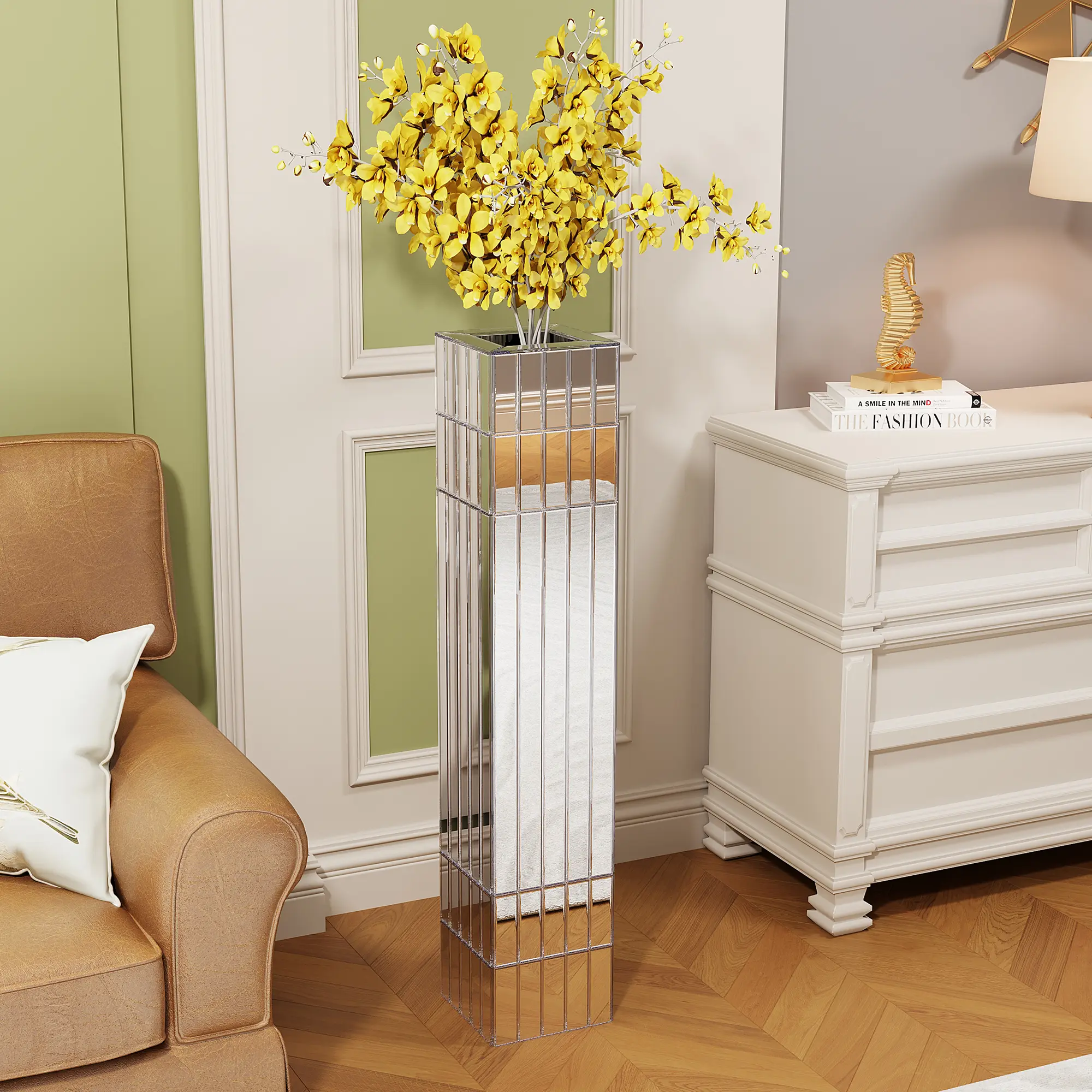36.02" Tall Mirrored Floor Vase Silver Big Decorative Vase for Living Room Home Decor Dried Flower Floor Vase Modern Tall Vase for Entryway Hallway Large Silver Vase for Home Decor, Home Furniture and Household Product Search Terms