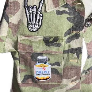 Denim camo mid waist jacket with patches Womenswear