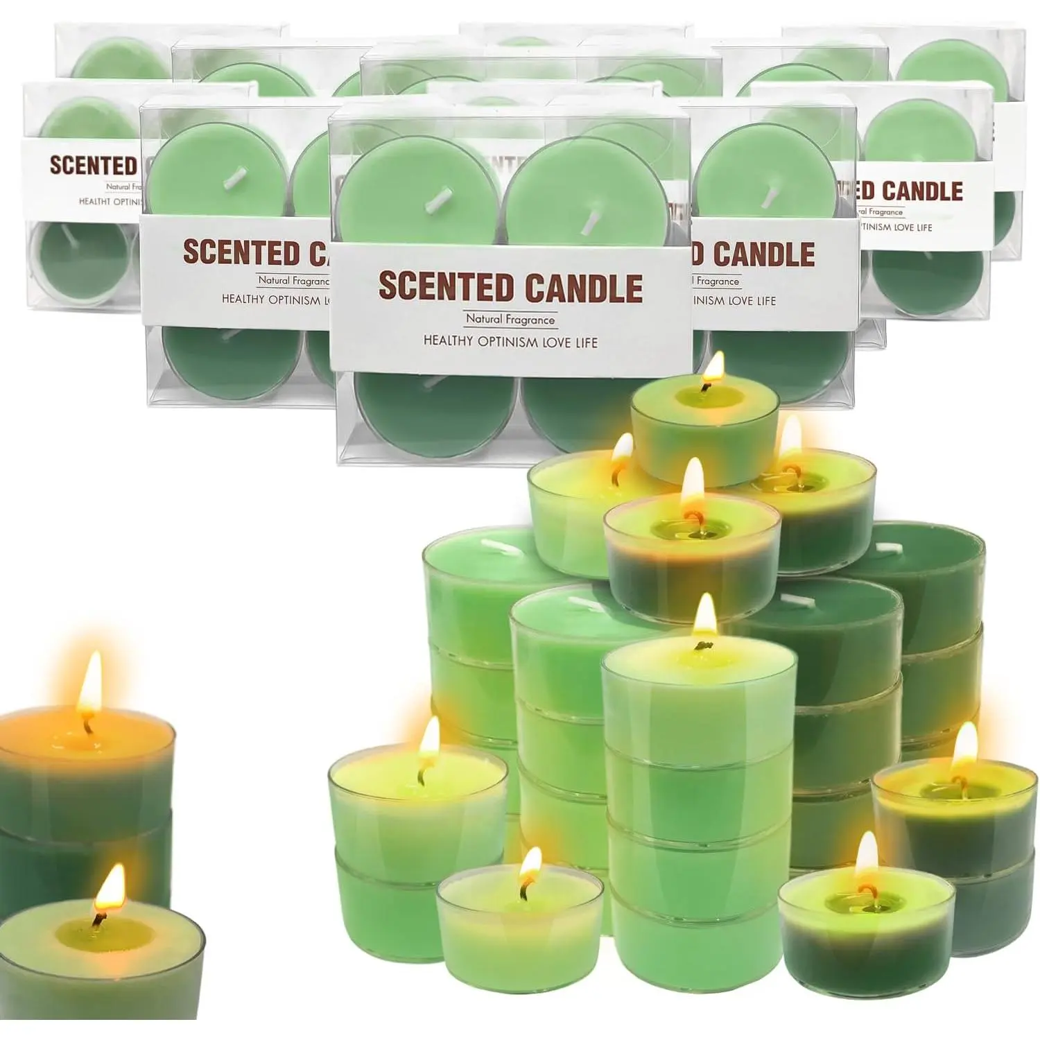36 Pack Scented Tealight Candles, White Bee Wax & Soy Wax Blended Candle, 2 Scents Fig & Pear and  Sage & Sea Salt, Mini Candles in Clear  Cups for Home, Green