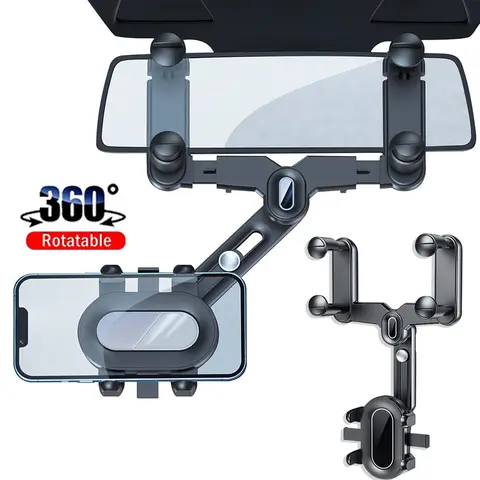 360 Degree Car Phone Holder Rearview Mirror, 2026 Multifunctional Navigation Bracket with Four Corner, 360° Rotatable & Retractable Car Phone Holder,car accessories