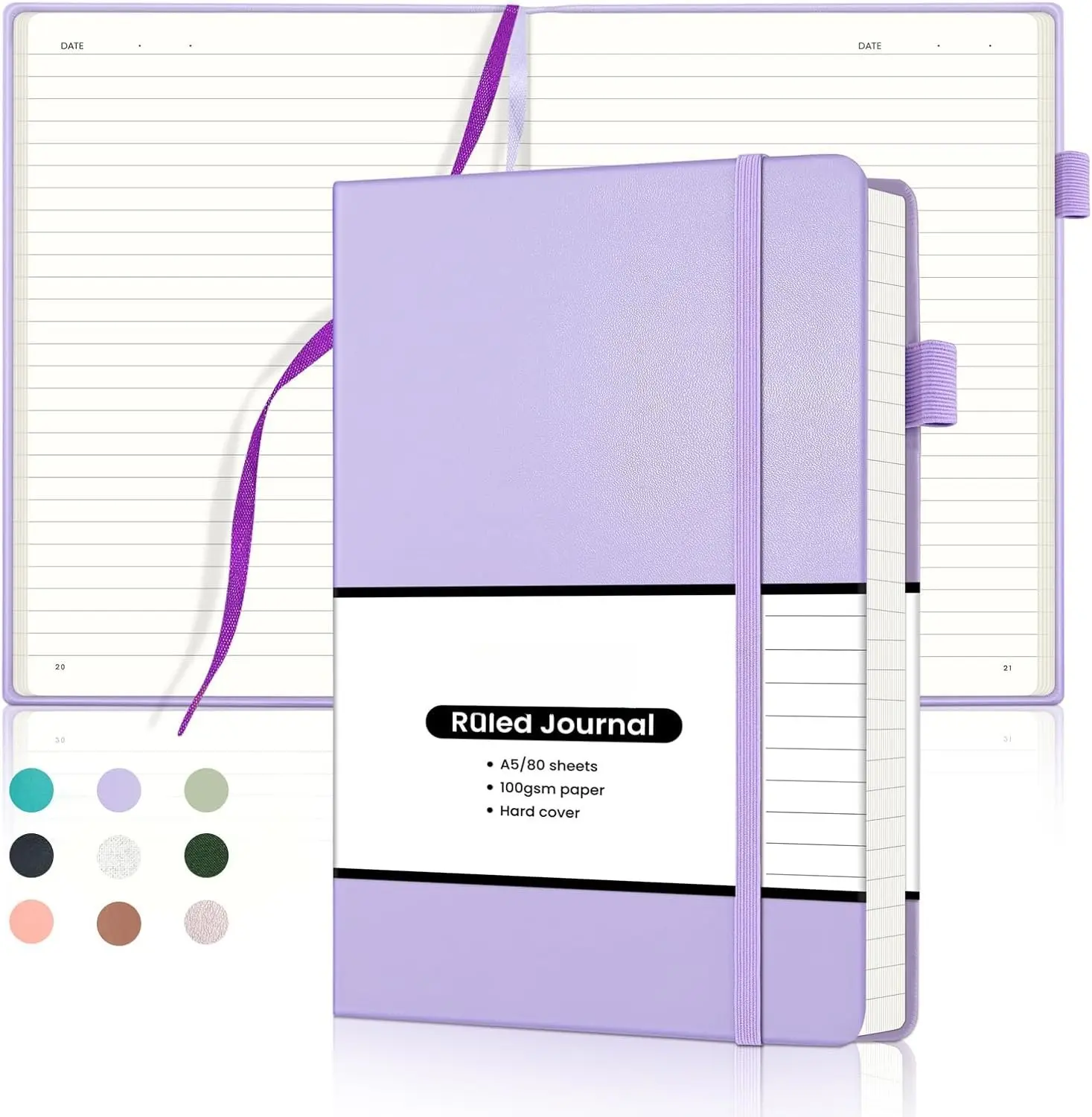 Lined Journal Notebook, Hardcover Numbered College Ruled Journal, Medium 5.5x 8.25, 160 Pages 100GSM Writing Paper, Purple