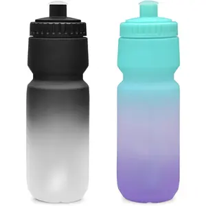24oz Bike Water Bottle, Sport Squeeze Water Bottle Leakproof BPA Free with Capacity Scale w/Pull Top Lid, Reusable, for Bicycle, Gym, Hiking 2 Pack