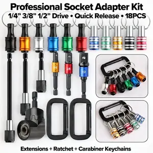 18-Pieces 1/4" Hex Shank Quick Release Alloy Metal Keychain Screwdriver Bit Set, Universal Fit 1-Hand Use Multi-Bit Tool with Holder, Portable Pocket Tool for Home Car DIY Repair