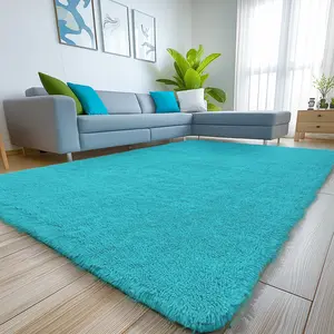 Large Size Shaggy Rugs, Big Plush Area Rug, Non-slip Soft Fluffy Carpet Mats for Livingroom Bedroom Nursery Home Decor Teal Blue
