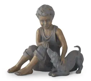 RC Home Decor-11.5" Boy and Dog Decorative Resin Statue