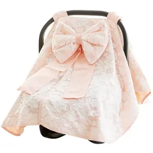 An Baby Carseat Canopy Cover with Bow for Girls Boys with Bow Stroller and Cart Cover Carseat Nursing Cover for Newborn