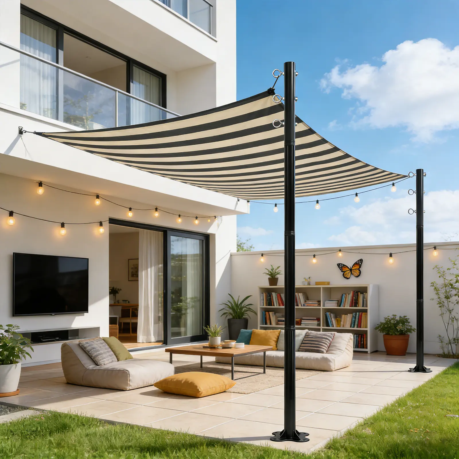 12FT Exclusive Patented Thickened 140mm Telescopic Outdoor Tent Support Pole, 2.10m Camping Glamping Camper Accessory for Sun Protection, Patio Sunshade Net, Swimming Pool Shade