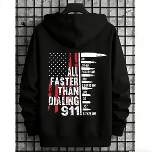 All Faster Than Dialing 911 Hoodie, All Faster Than Dialing 911 Tactical Gun Graphic Hoodie, Pro 2A Patriotic Back Print Gift for Men