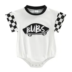 Newborn Baby Boy Checkered Bubs Bubble Romper Checkerboard Short Sleeve Onesie Bodysuit Jumpsuit Summer Outfit #Summervibes