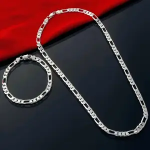 Elegant 925 Sterling Silvery 4mm Triple Figaro Cuban Link Chain Necklace - Hypoallergenic, Tarnish-Resistant, Ideal For Parties & Gifts, Versatile Accessory|Stylish Cuban Link|Durable Chain Design,summervibes