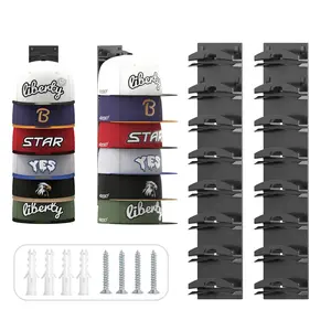 Wall-mounted multi-level hat storage rack  2 sets  Can hold up to 16 hats. Hanging storage rack suitable for closet doors and wall decorations. Black Organiser