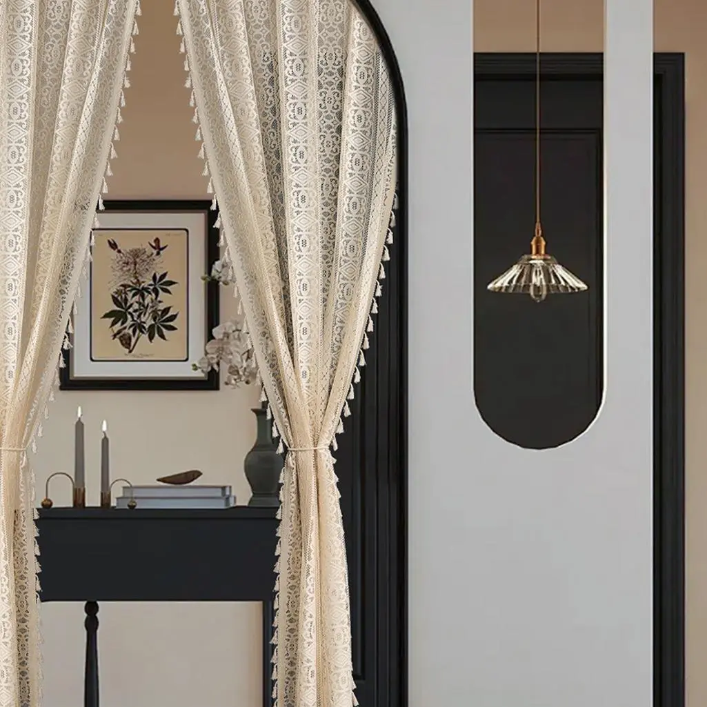Lace Curtain, 2 Counts Modern Simple Door Curtain, Curtain for Doorway, Window Curtain, Window Hanging, Home Decoration Curtain, Home Decorative Curtain, Home Decor for Living Room Bedroom Hotel Salon