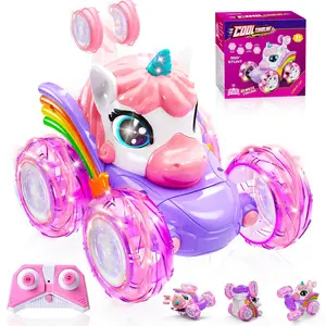 Unicorn Remote Control Stunt Car with LED Lights - 360° Rotation RC Car, Rechargeable, Indoor Outdoor Toy for Kids 3+ Years Old, Perfect Birthday Gift, Remote Control Kart, RC Stunt Cars, Remote Controlled Car