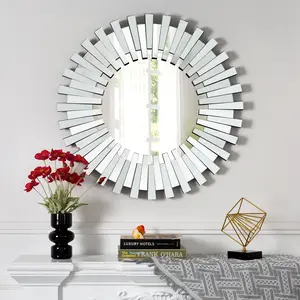 SHYFOY Sunburst Wall Accent Mirror Decoratived Round Mirror for Living Room