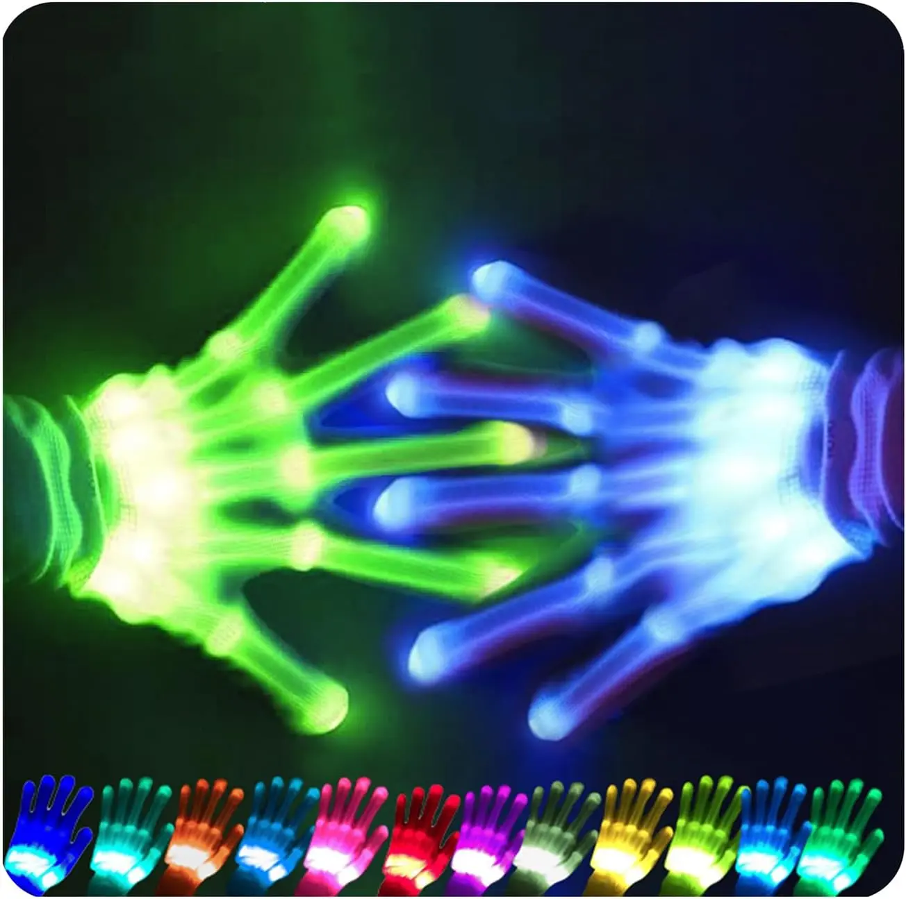 12-Color LED Light-Up Gloves for  - Fun & Glowing Gloves Multi-Color Halloween Costume Accessory Cool Toys for Boys 4-7 Girls 4 5 6 7   for Parties & Gifts (1 Pair)