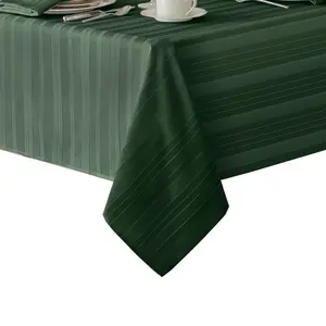 Denley Stripe Jacquard Stain Resistant Tablecloth - 60" x 102" Rectangle - Hunter Green - Elrene Home Fashions