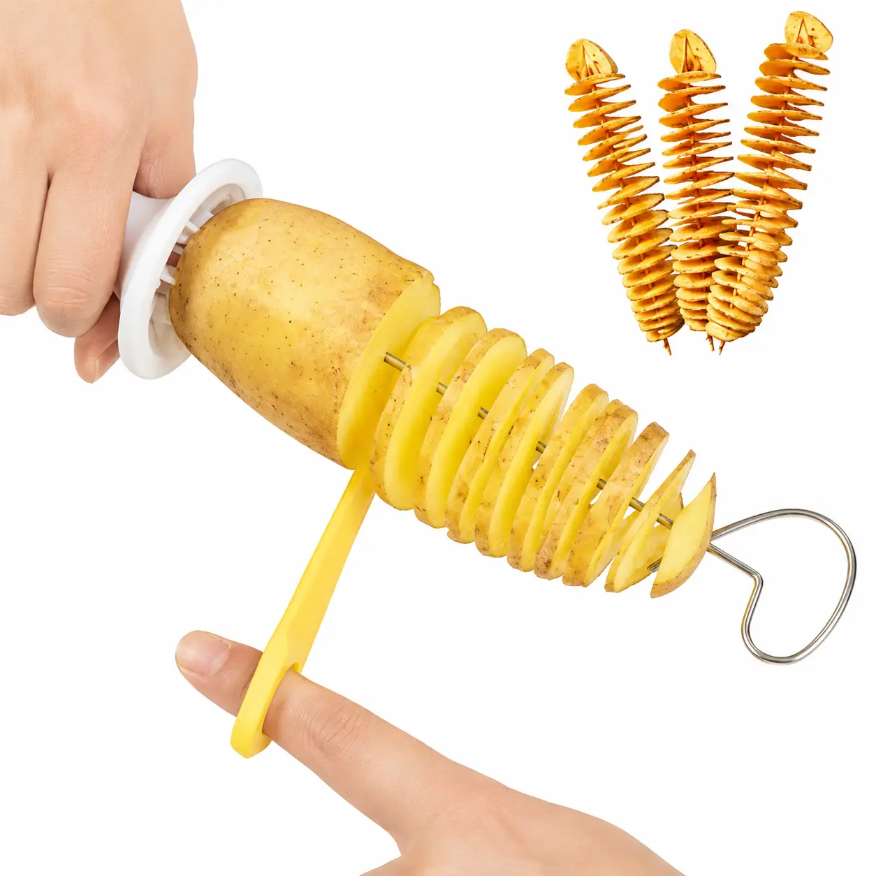 6PCS Stainless Steel Handheld Tornado Potato Spiral Cutter - Ergonomic Handle Durable Vegetable Slicer, Reusable Safe Simple-to-Clean Easy-to-Use Kitchen Utensil for Carrots, Salad Spiralizing, BBQ, Home Use