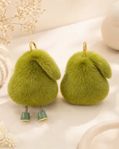 Cute butter car keychain charm, plush ball book bag charm gift, pom poms keychains fluffy bulk artificial fur ball car backpack cute charm bag accessory for women and girls