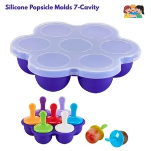 Silicone Popsicle Molds 7-Cavity – BPA Free Ice Pop Maker, Baby Food Freezer Tray with Lid, Non-Stick Easy Release Ice Cube & Cake Mold, Reusable Frozen Treat Molds (Purple)