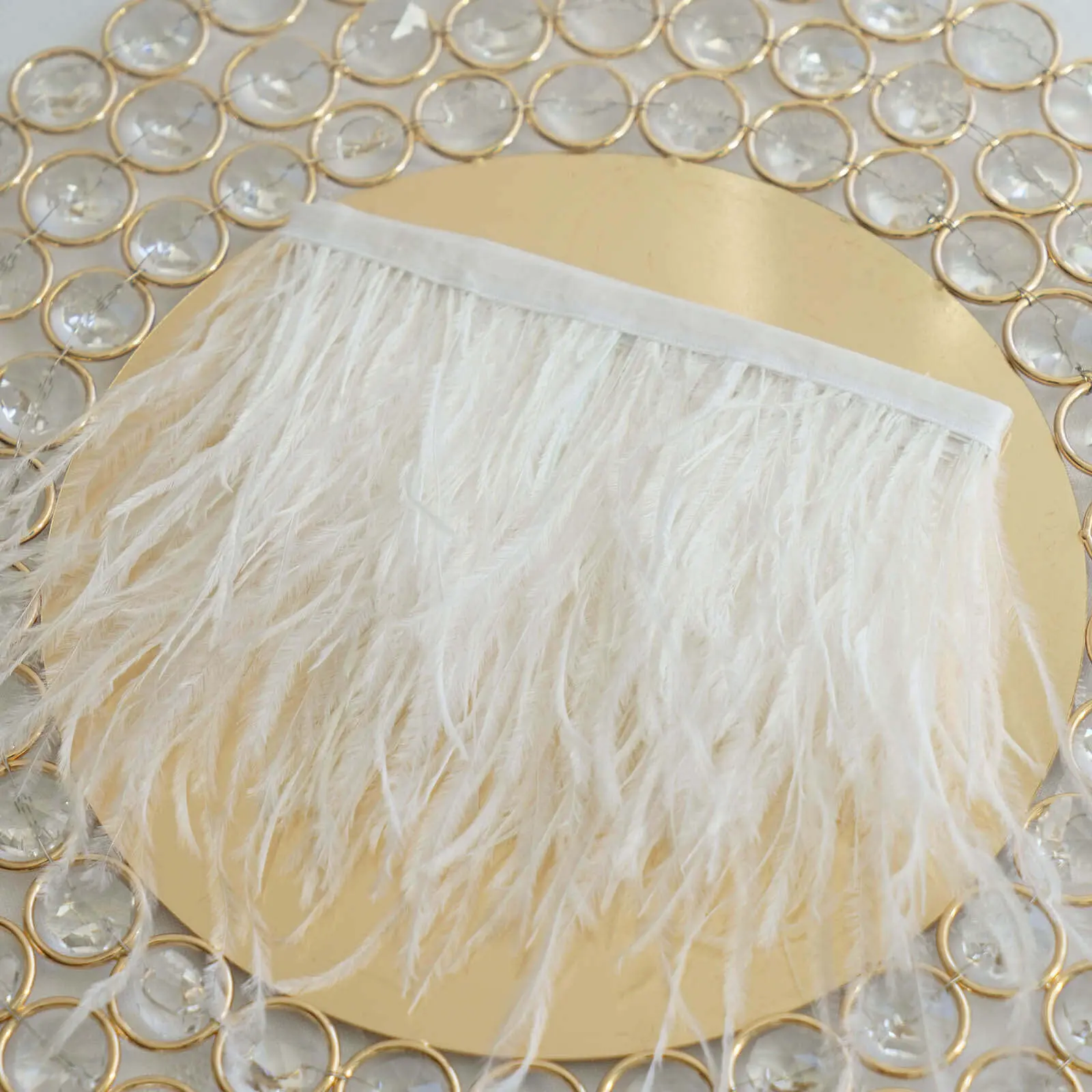 39" White Real Ostrich Feather Fringe Trim with Satin Ribbon Tape, Sewing Accessory for Party, Baby Shower, Wall Art, Craft, DIY Project