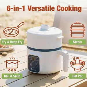 57.48oz Multifunctional Intelligent Electric Pot, Convenient Steaming And Cooking Integrated Pot, Overheating And Drying Protection, 6 Cooking Modes, Mini Steamer, Double-Layer Non-Stick Pot, Suitable for 1-2 People, Rice, Soup, Pasta