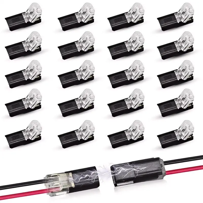 Double-Wire Plug-in Connector Led Light Strip Connectors 2 Pin, Led Strip Lights Connectors Low Voltage Wire Connector with Locking Buckle, Fast Connect Plugs Led Connectors for Strip Lights-YY