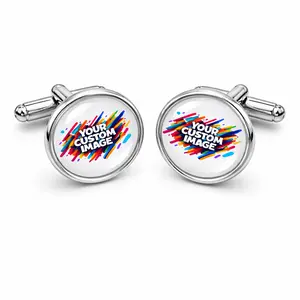 Custom Image Cufflinks – Personalized Photo or Logo Cufflinks | 18mm Glass Cabochon | Silver Finish