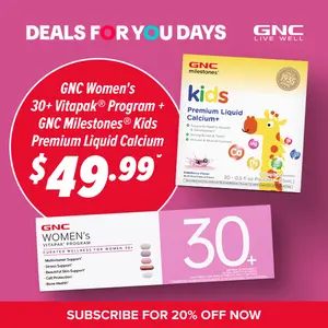 GNC Mom & Kids Wellness Bundle: Women 30+ Vitapak + Kids Premium Liquid Calcium+, Multivitamin for Women Daily Vatamin & Kids Health Growth, Skin Protection, Bones & Teeth, Support Brain, Nerve & Muscle