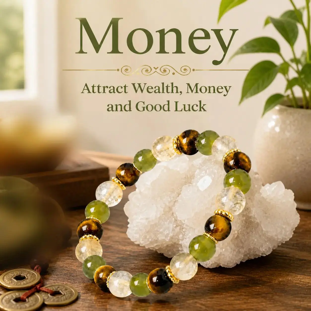 1pc Money Attraction Bracelet with Green Aventurine & Tiger Eye - blue friendship bracelet beaded jewelry protection bracelet encouragement gift fashion artificial bracelet of the day Colorblock Beaded Crystal Bracelet