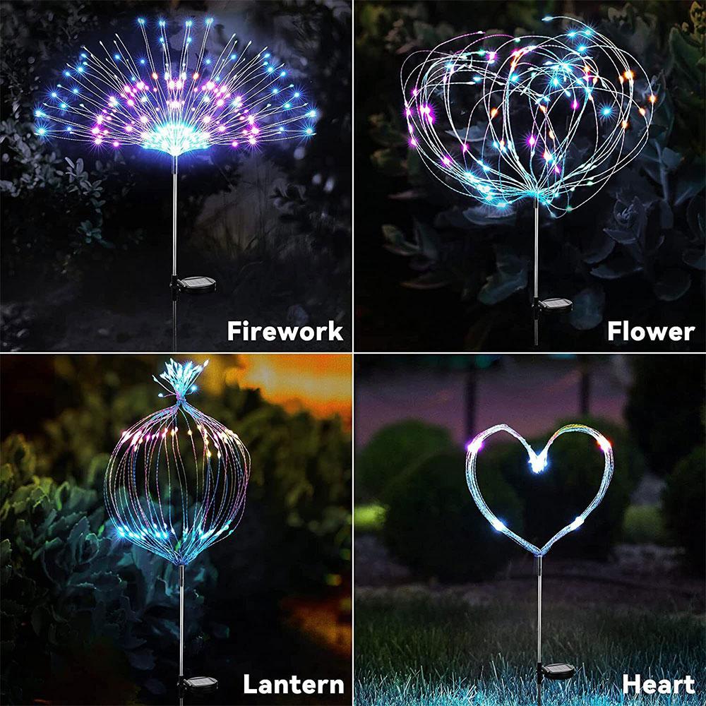 2 PCS Solar Firework String Lights, Outdoor 120-LED 40 Copper Wires Solar-Powered DIY Garden Decorative Lights for Walkway, Christmas Parties, Backyard Home Improvement Decor (Colorful)