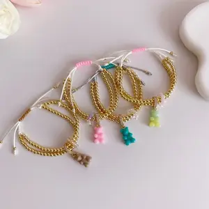 Teddy Bear Bracelet in Plated Balls and Crystals - Colorful Bead Design with Adorable Bear Charms