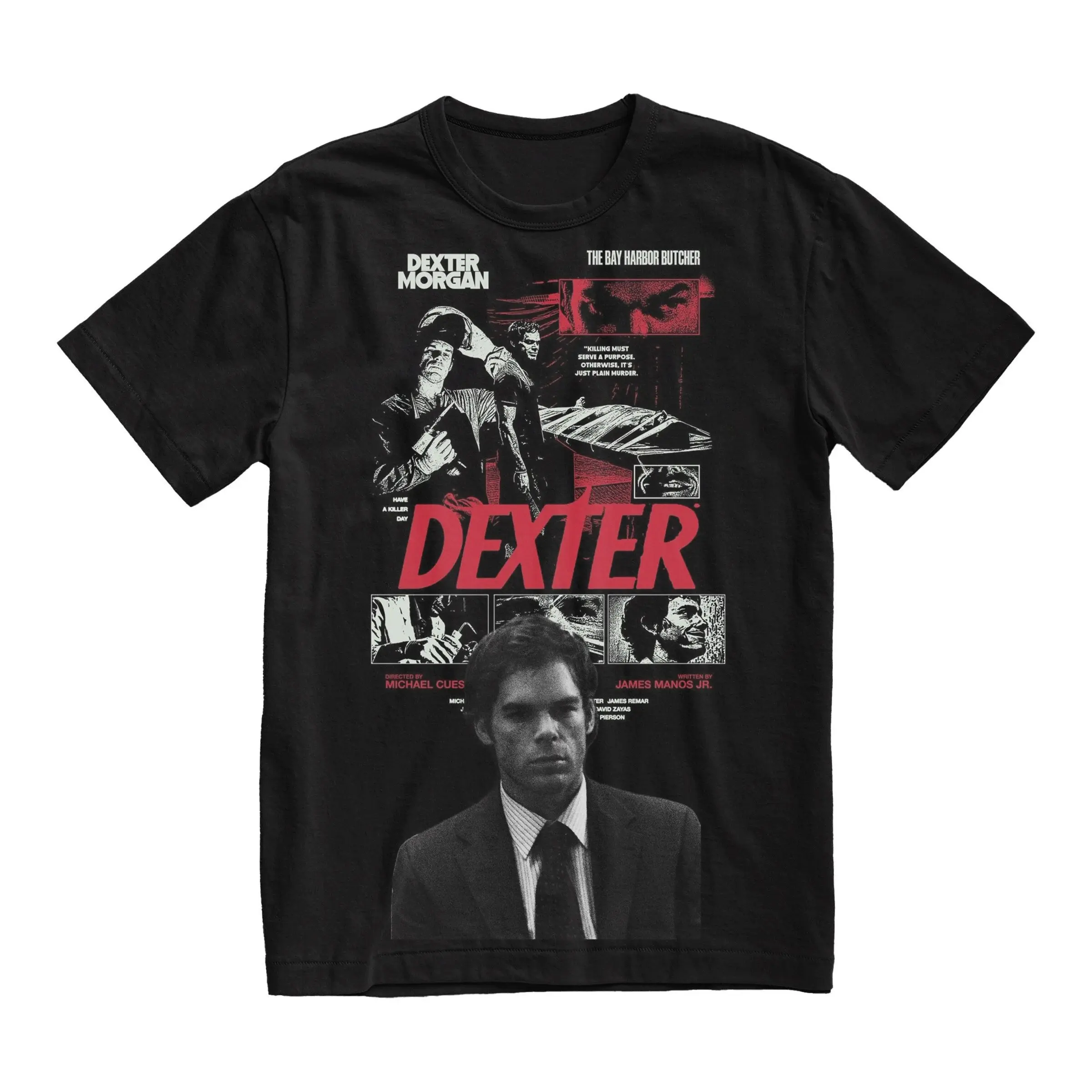 Women's Loose Casual Cotton Vintage Graphic Crewneck Short-Sleeve T-Shirt - Menswear-Inspired Streetwear, XL Dexter Morgan Bay Butcher All-Season Top, Graphic Print, Shortsleeve