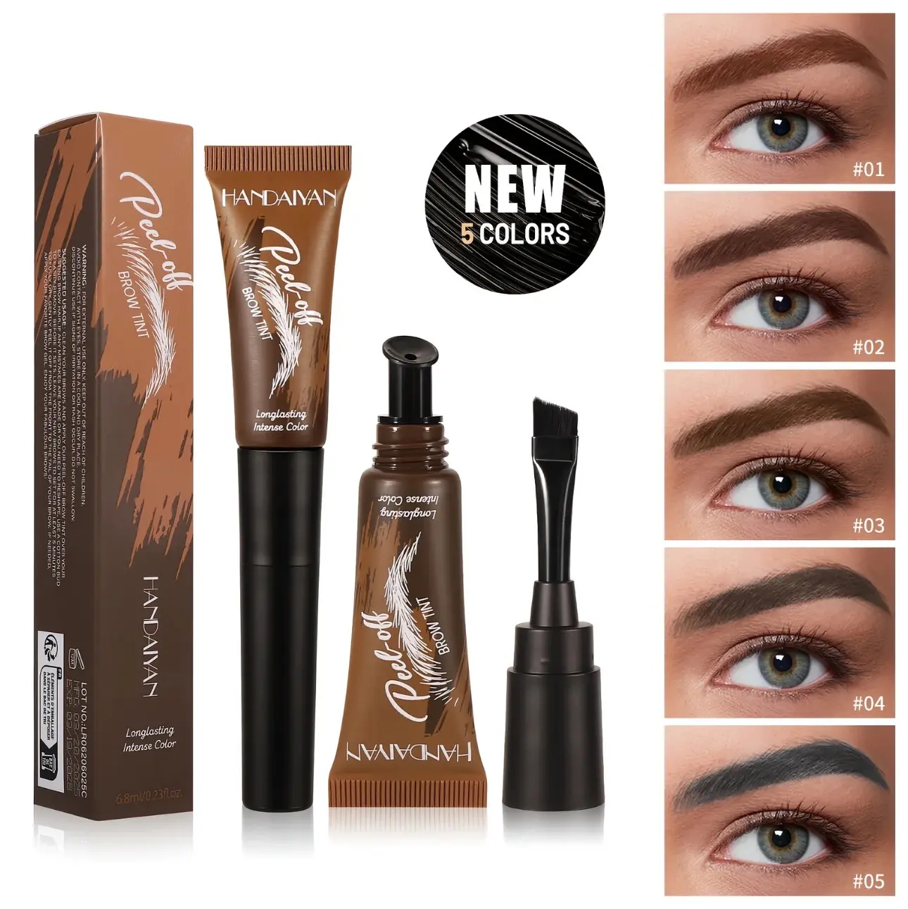 5-Color Tear-Off Brow Tint – Waterproof, Non-Fading, Long-Lasting Pigment for Precise Brow Definition & Effortless Wild Brow Looks - Easy-to-Use Makeup Tool for Women, Cosmetics, Eyebrow products