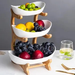 Ceramic Fruit Bowl for Kitchen Counter, 2-Tier & 3-Tier Fruit Basket Racks, Home Fruit Bowl Set with Holder, Decor, Snacks Nuts Bread Candy Storage, Smooth