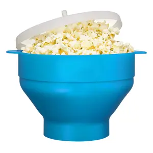 Microwave Popcorn Maker, Silicone Collapsible BPA-Free Dishwasher-Safe Bowl, Specialty Kitchen Appliance (Turquoise)