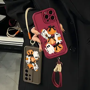 Pumpkin Ghost TPU Phone Case for iPhone Samsung Galaxy 17Pro Max Air 16 15 14Plus 13 12 11 XR XS S25 S24 S23 S22 Anti-drop and Shockproof Phone Case Girl Horror Aesthetic Phone Case Cute Gift for Her.HY20