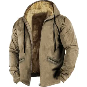2025Multicolor Solid Color Hooded Sweater Brown Lining Cotton-padded Jacket