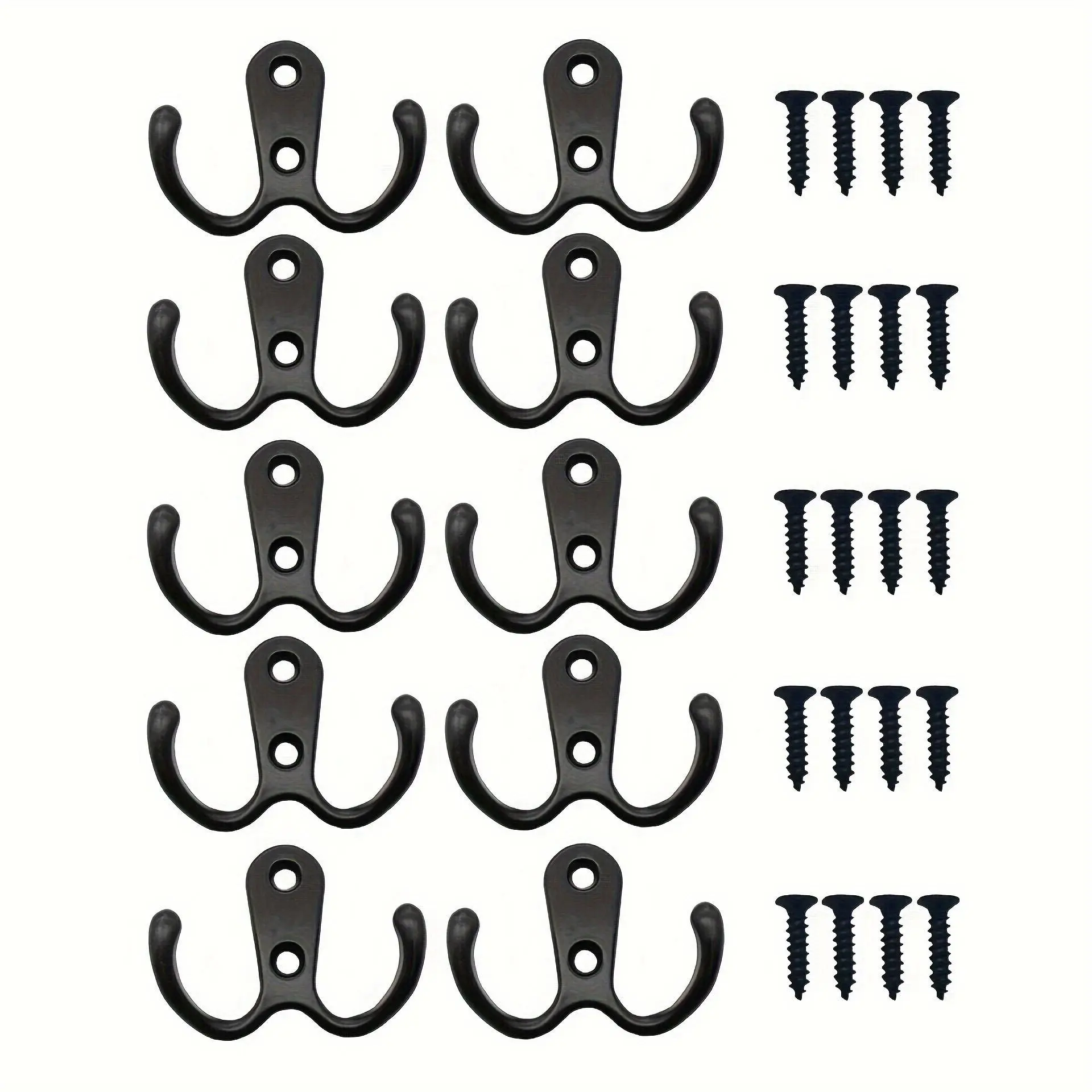 10 Pieces, Coat Hook Wall-mounted, Heavy-duty Metal Double Hook With 20 Screws, Wall Single Hook Hanging Robes, Towels, Keys, Jackets, Clothes, Hats, Etc, Towel Hooks