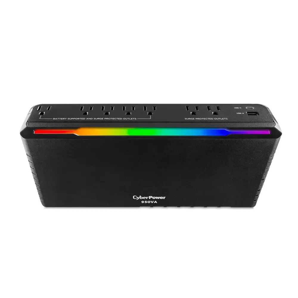 CyberPower GX950UC Gaming UPS Battery Backup & Surge Protector, 950VA/510W, RGB Lighting, 8 Outlets, USB-C & USB-A Charging Ports, UL Certified