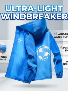 Men’s Football Print Featherlight Jacket, Ultra-Lightweight Hooded Windbreaker, Smooth Zipper, Packable Design, All-Day Comfort