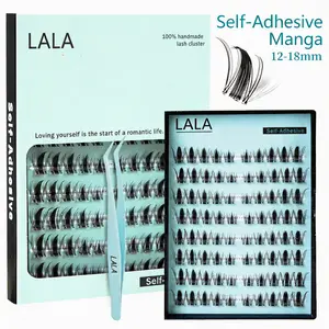 【PRE-MAPPED MANGA】LALA Self-Adhesive Eyelashes 12-18m D-Curly Pre-Glued Lash Clusters Easy Application & Reusable No Glue Needed for Natural Look Cosmetic Gentle Makeup Synthetic