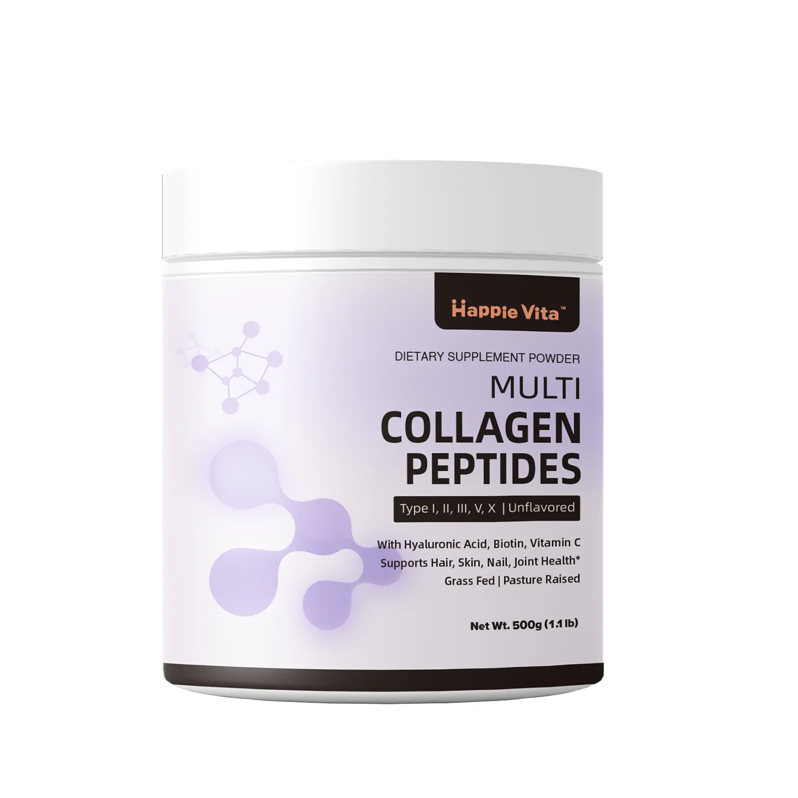 Multi Collagen Peptides Powder, Type I, II, III, V, X Hydrolyzed Collagen Protein Powder with Biotin, Hyaluronic Acid, Vitamin C for Healthy Hair, Skin, Nails, Joint, Unflavored 1.1 lbs