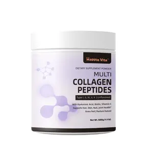 Multi Collagen Peptides Powder, Type I, II, III, V, X Hydrolyzed Collagen Protein Powder with Biotin, Hyaluronic Acid, Vitamin C for Healthy Hair, Skin, Nails, Joint, Unflavored 1.1 lbs