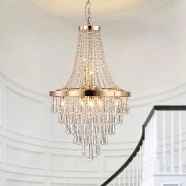 Luxe Divine Collection ~ Golden Crystal Chandelier, Large Modern Luxury Chandelier For Living Room, Dining Room, Bedroom, Hallway - Bulb Not Included