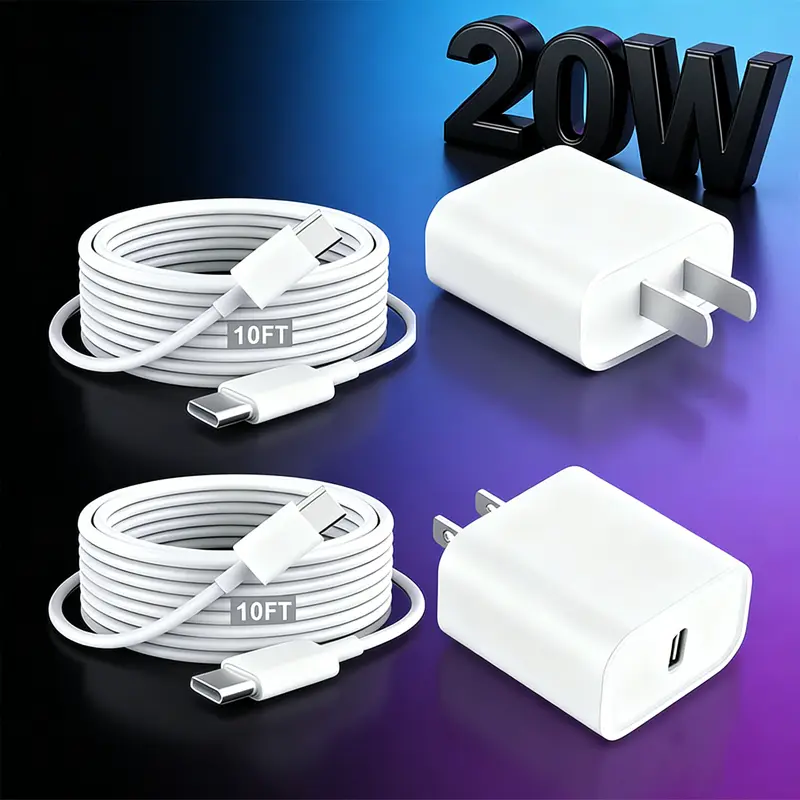 20W Super Fast Charger, 2-Pack Type C - C Fast Charging Blocks with 10/6 Feet Long C-to-C Cables, Compatible with 17 Air/17 Pro/16 Pro, Cellphone Electronic portable iphone charger portable charger portable chargers Electronic